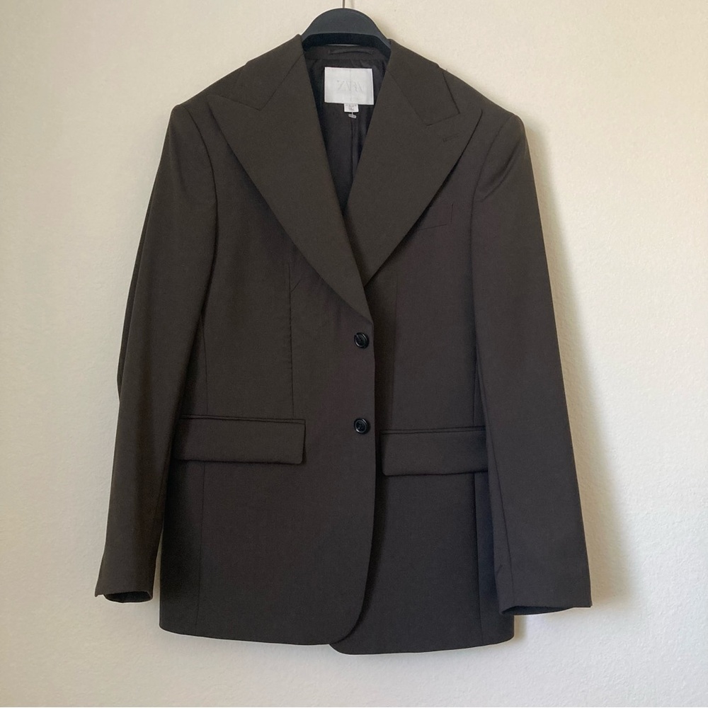 Zara Dark Brown Big Lapel Blazer Jacket | New Without Tags - Picture 2 of 13